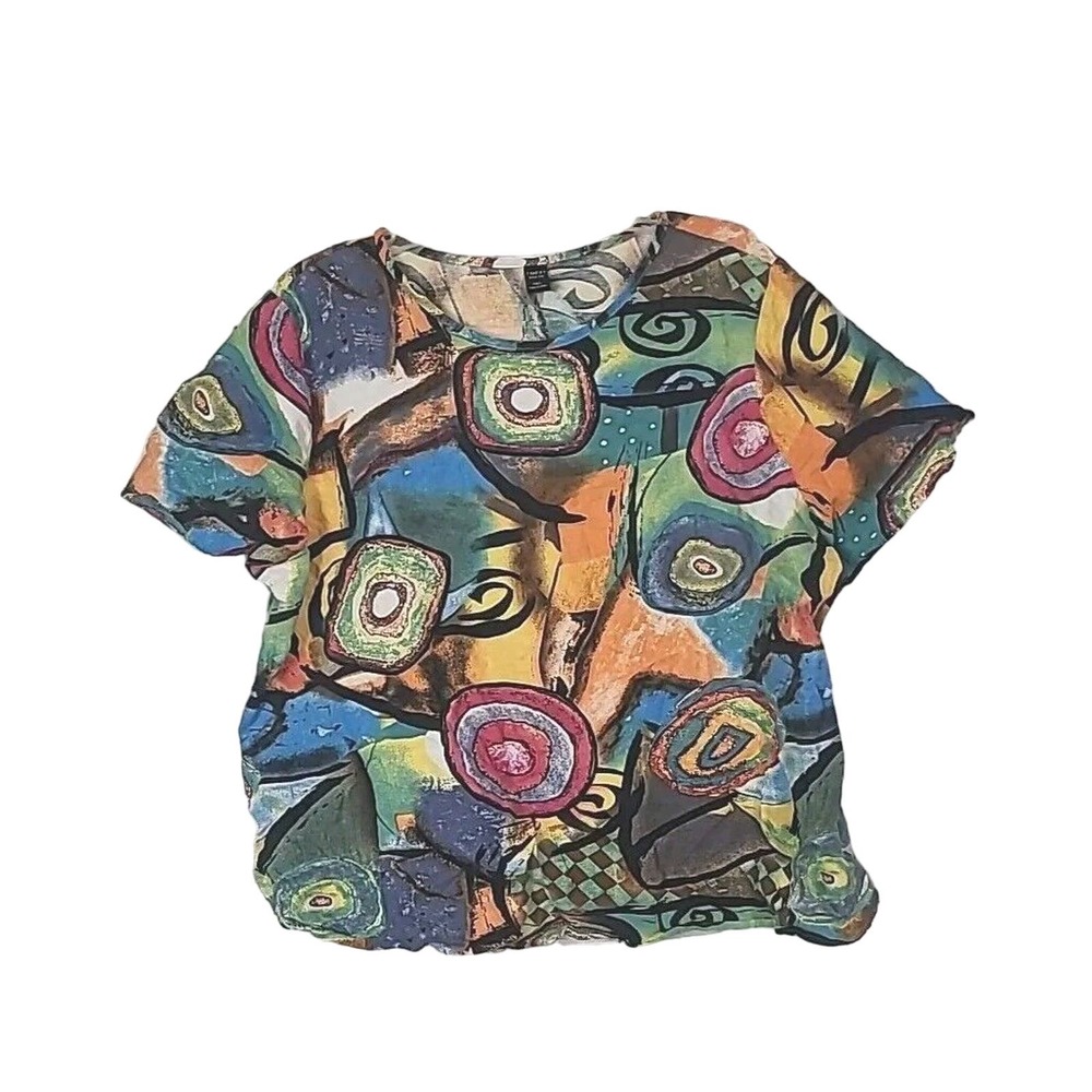 Emery Rose Multicolor Geometric Artsy Print Colorful Short Sleeve Womans SZ 5XL